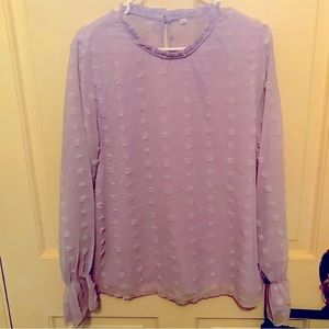 NWOT Womens Puff Long Sleeve ChiffonRuffle Mock Neck with Swiss dots.